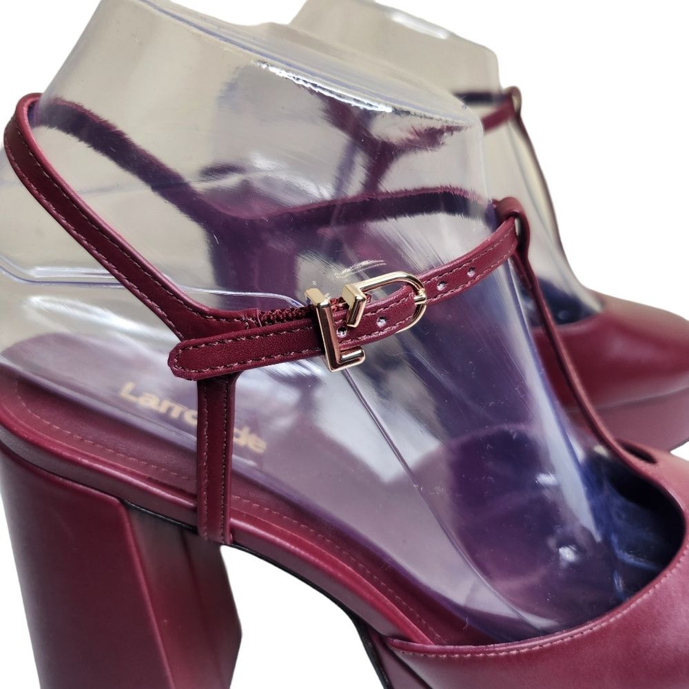 NWOB Larroude Pixie women's wine red leather platform chunky heel sandals Sz 7 - Picture 5 of 11